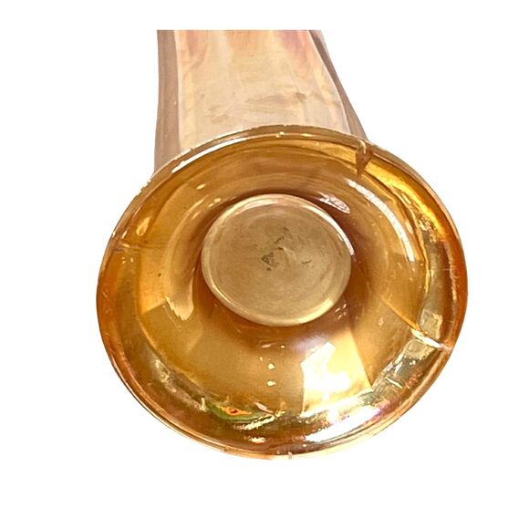 Carnival Glass Flower Vase Marigold Orange Iridescent Paneled Asymmetrical Rim - Picture 3 of 3